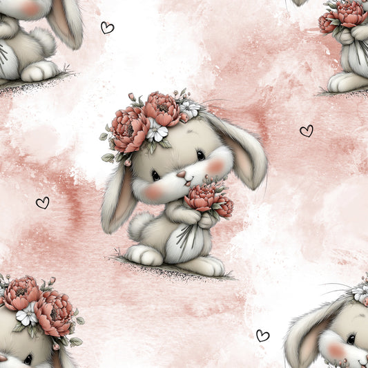 Stoffdesign „Frühlingshase“ Stoff Meterware – Softshell, Baumwolle, Minky, beschichtete Baumwolle & Lycra UV50+