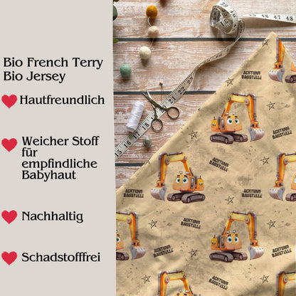 Jersey oder French Terry Meterware "Achtung Baustelle"