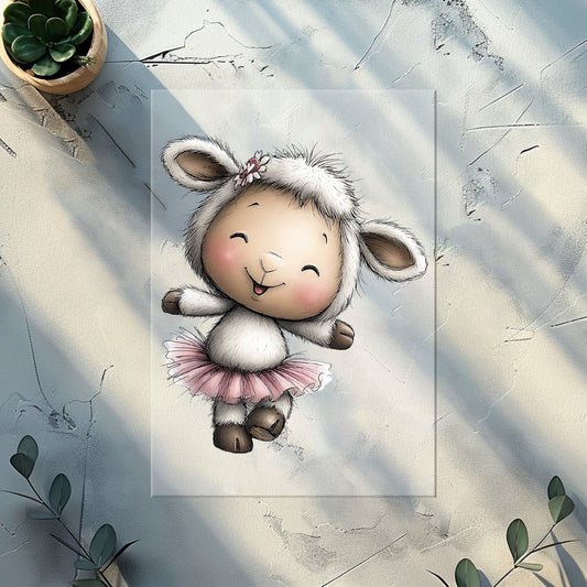 Ballerina Lamm Mädchen Bügelbild | DTF Transfer für Kleidung & Accessoires