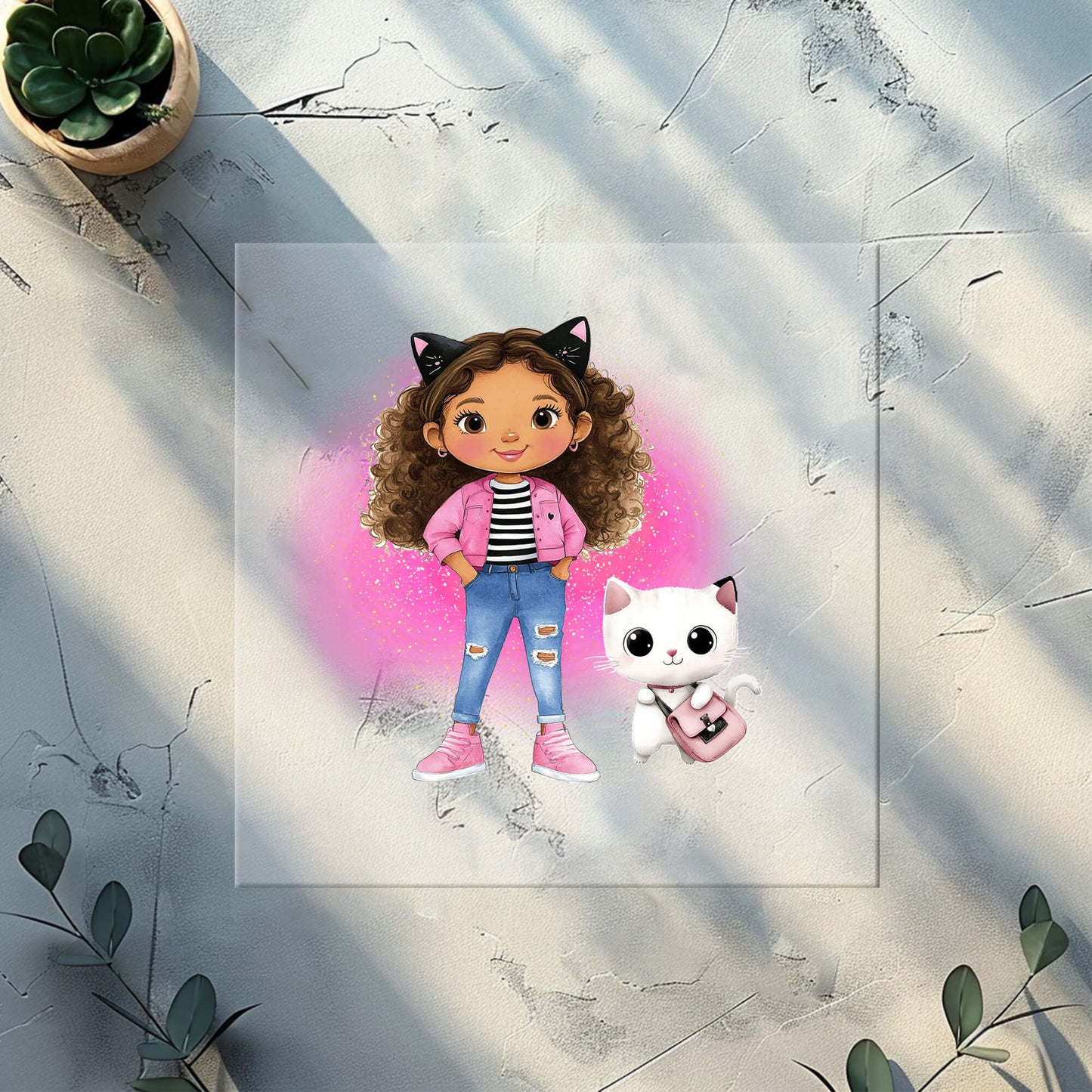 Katze Kinder Bügelbild „Katzentastisch & Glitzerstark“ | DTF Transfer für Kleidung & Accessoires