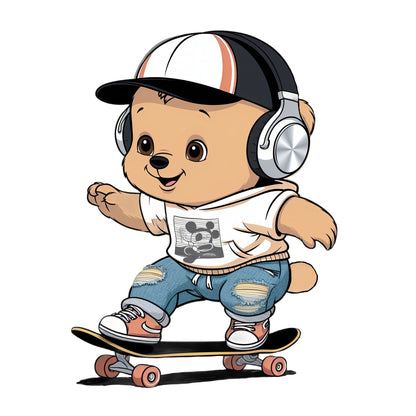 Bügelbild "Skater Bär" mit Kopfhörer - für Textilien