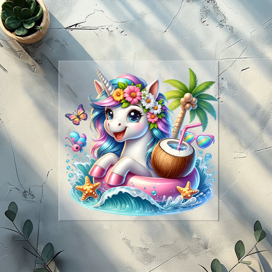 Glitzer-/Bügelbild "Einhorn-Sommerparty"