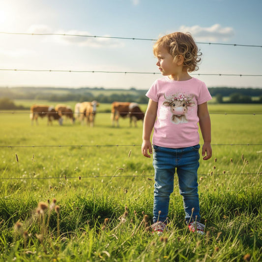 Highland Kuh Mädchen Bügelbild | DTF Transfer für Kleidung & Accessoires