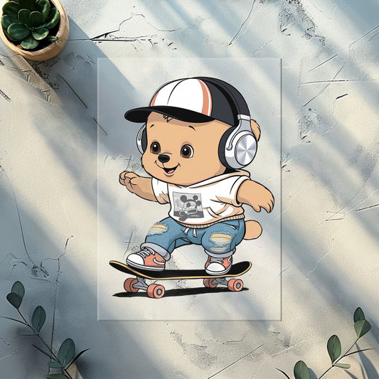 Bügelbild "Skater Bär" mit Kopfhörer - für Textilien