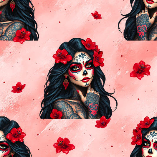 Stoffe Meterware "la Catrina" rot - Jersey oder French Terry