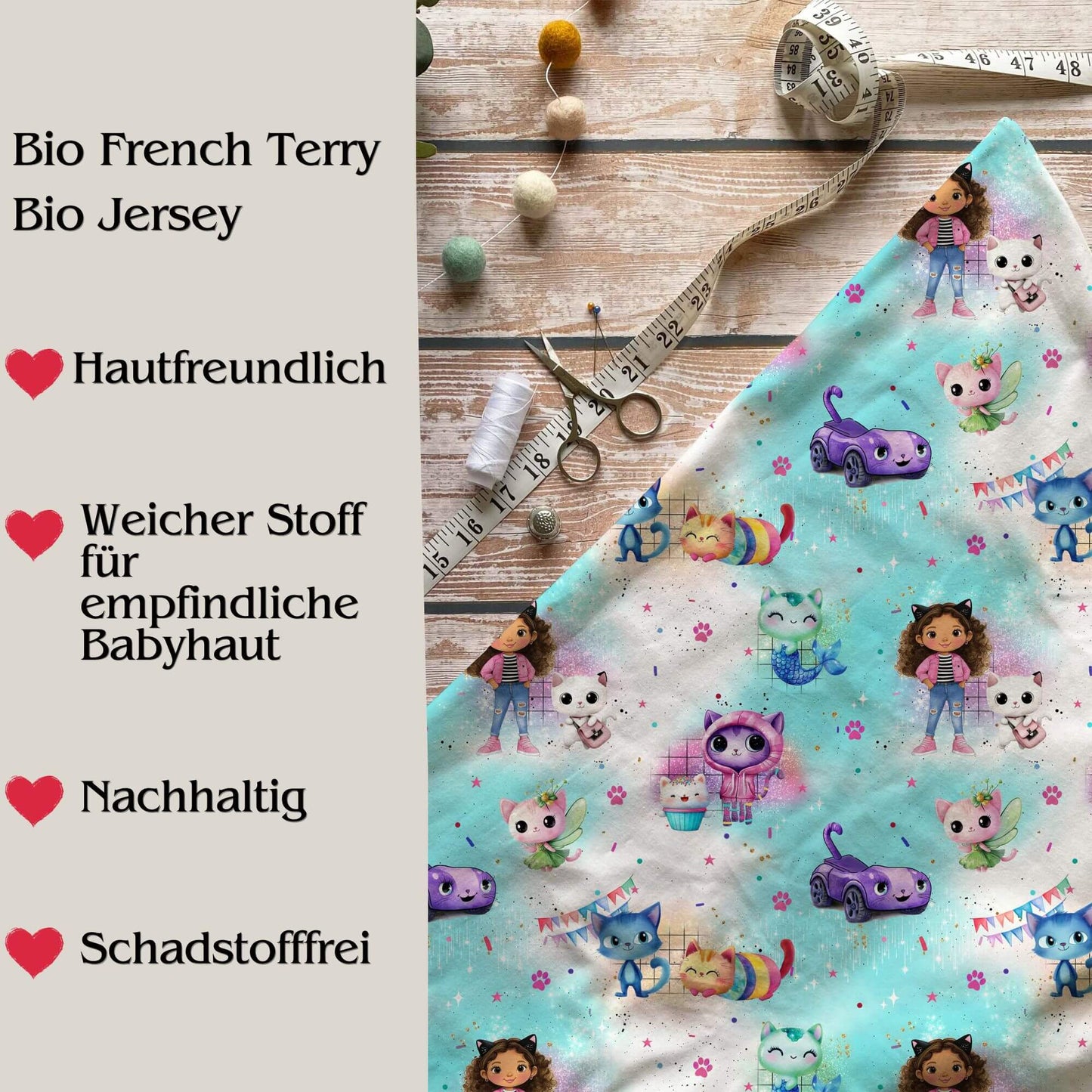 Stoffe Meterware „Katzenhaus" blau - Jersey oder French Terry