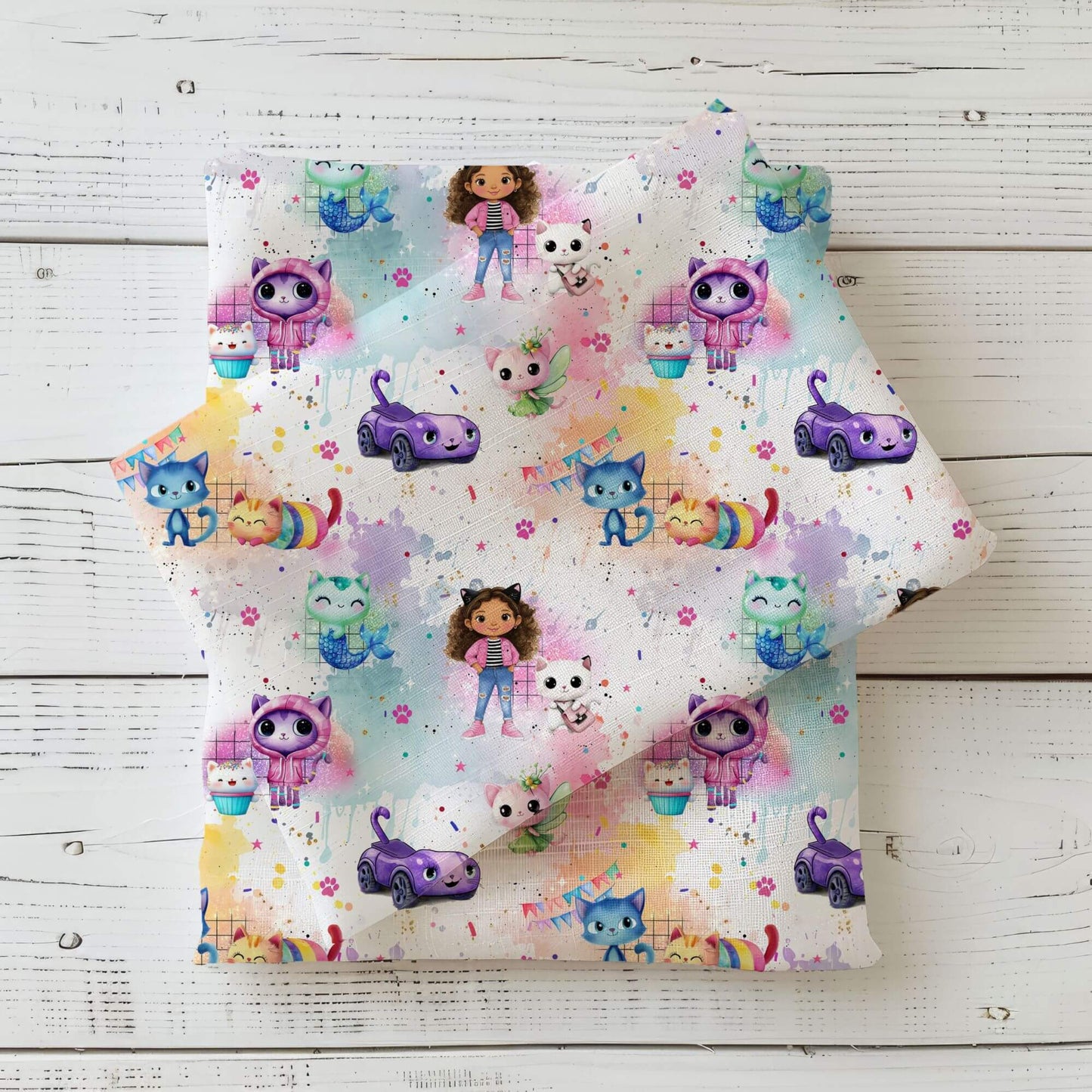 Rib Jersey „Regenbogen Katzenhaus" - Stoffe Meterware