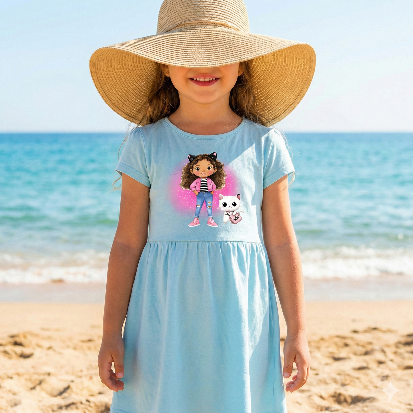 Katze Kinder Bügelbild „Katzentastisch & Glitzerstark“ | DTF Transfer für Kleidung & Accessoires