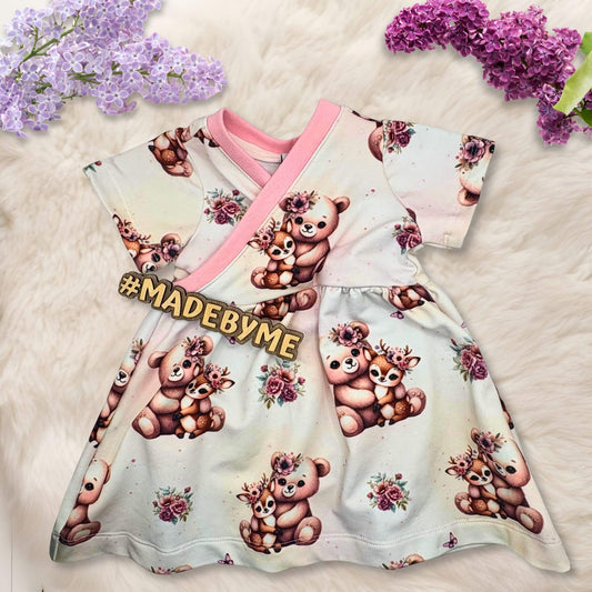 Handmade Baby Wickelkleid "Waldtiere" in rosa
