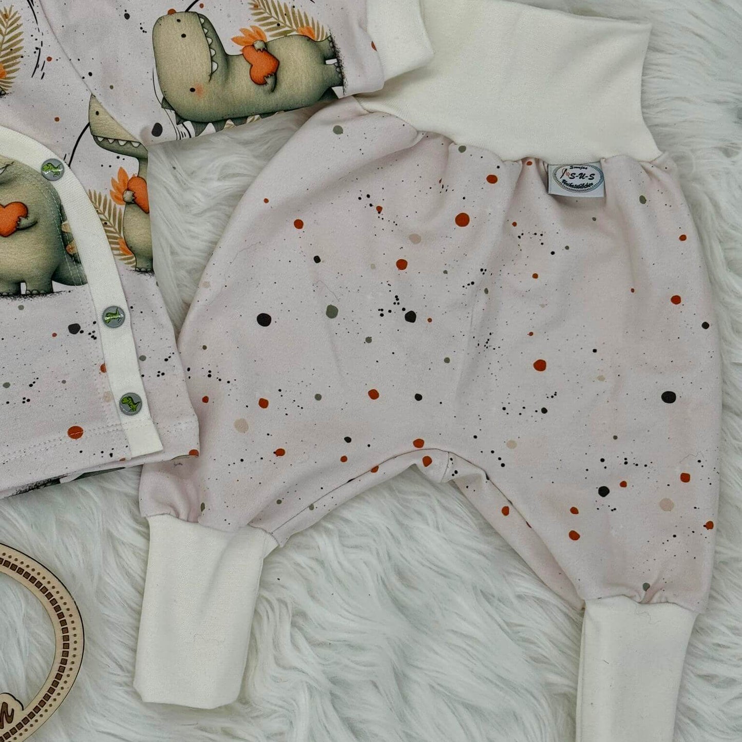 Kinderstoff Meterware Jersey | Rib Jersey | French Terry | Dino Kombi Stoff „Herzensdino"