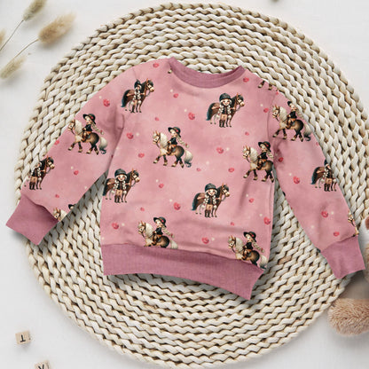 Sweatshirt Kinder "Mädchen & Pferd" altrosa – French Terry