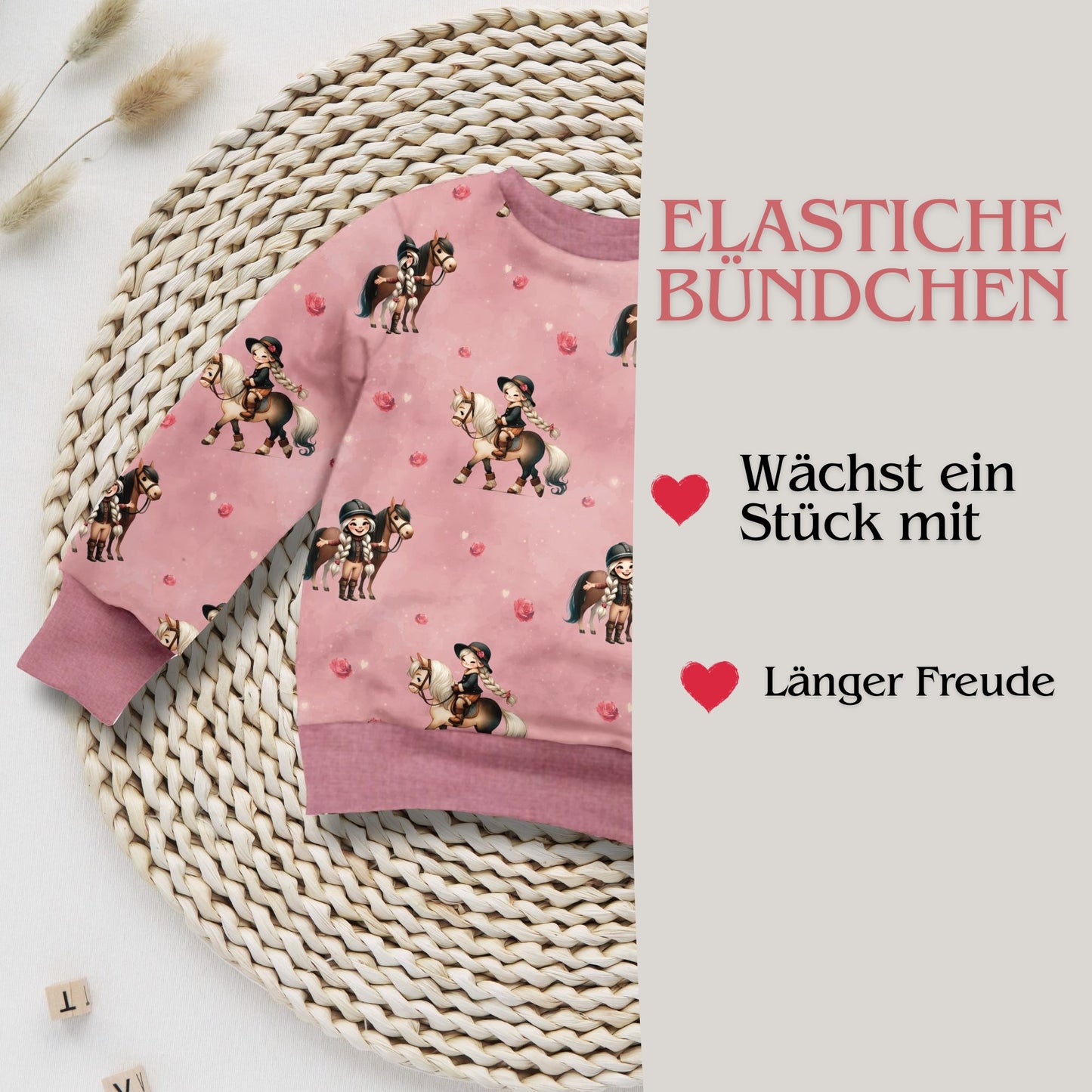 Sweatshirt Kinder "Mädchen & Pferd" altrosa – French Terry