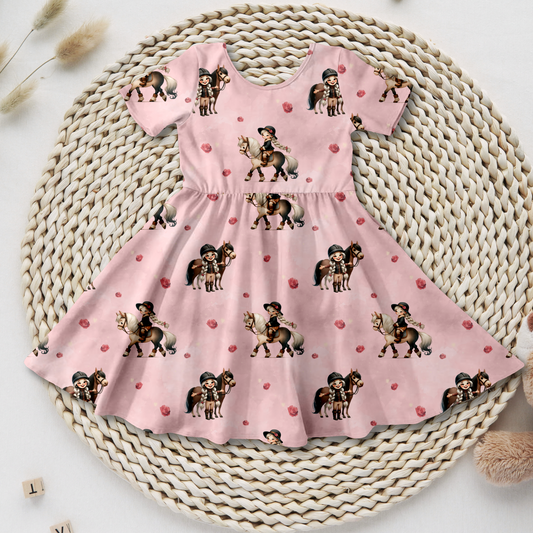 Drehkleid "Mädchen & Pferd" in rosa aus French Terry