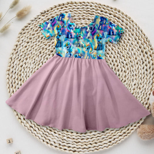 Drehkleid „ kleine Ponys" rosa Rock aus French Terry