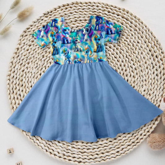 Drehkleid „ kleine Ponys" blau Rock aus French Terry
