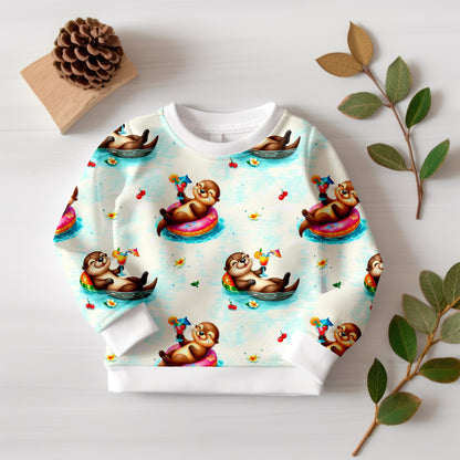 Stoffe Meterware „Sommer-Otter – Poolparty" - Jersey oder French Terry