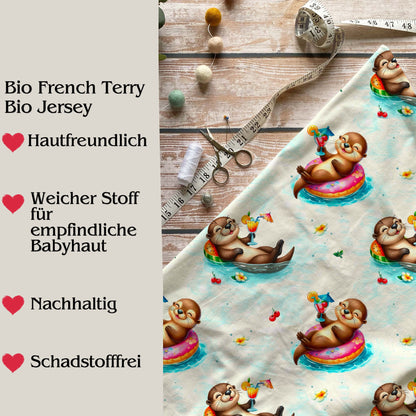 Stoffe Meterware „Sommer-Otter – Poolparty" - Jersey oder French Terry