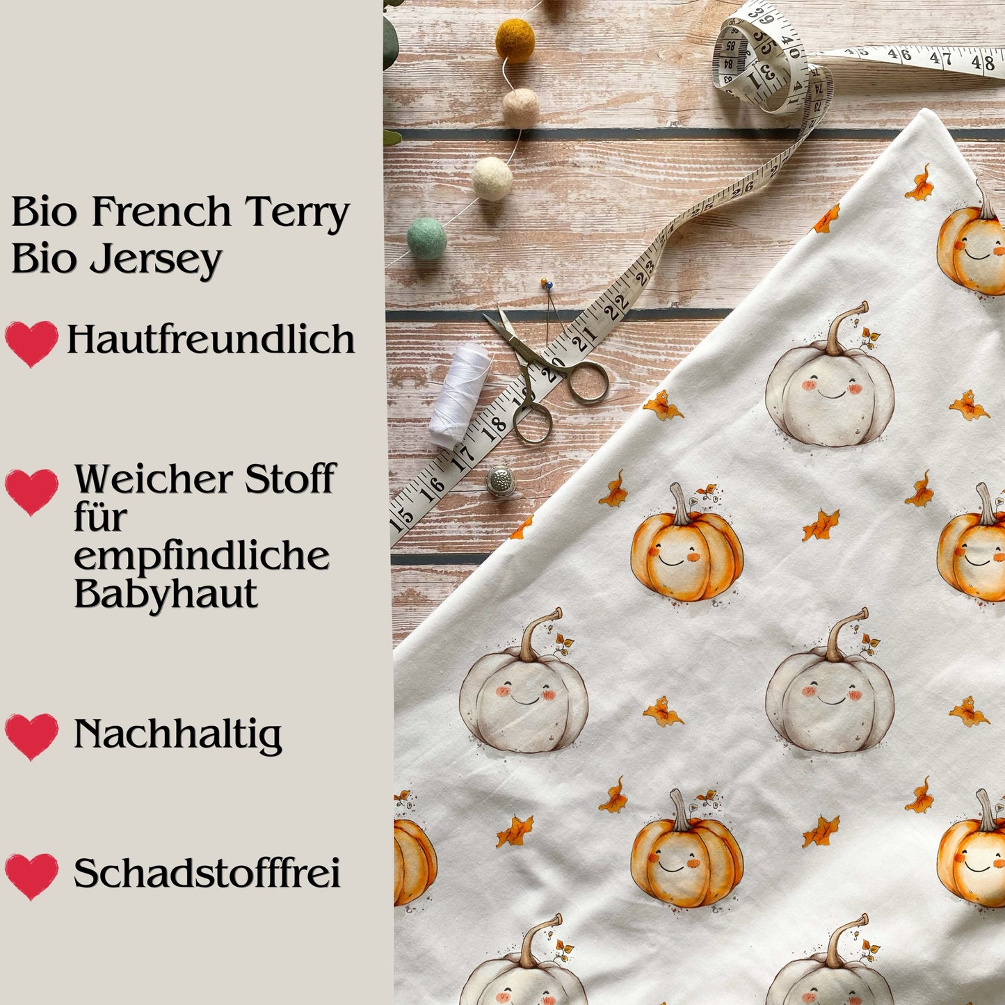Stoffe Meterware " Kürbis" - Jersey oder French Terry