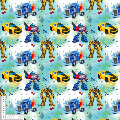 Jersey & French Terry "RobotCars" in grün - Stoffe Meterware