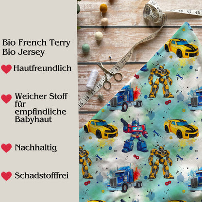 Jersey & French Terry "RobotCars" in grün - Stoffe Meterware