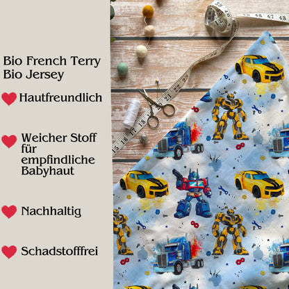 Jersey & French Terry "RobotCars" in blau - Stoffe Meterware