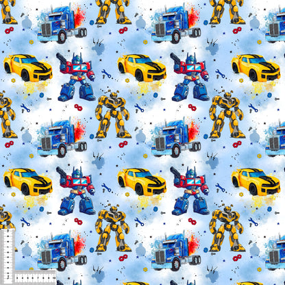 Jersey & French Terry "RobotCars" in blau - Stoffe Meterware