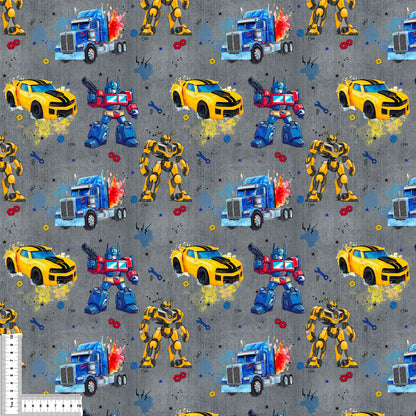 Jersey & French Terry "RobotCars" in grau - Stoffe Meterware