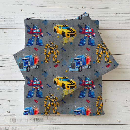 Jersey & French Terry "RobotCars" in grau - Stoffe Meterware