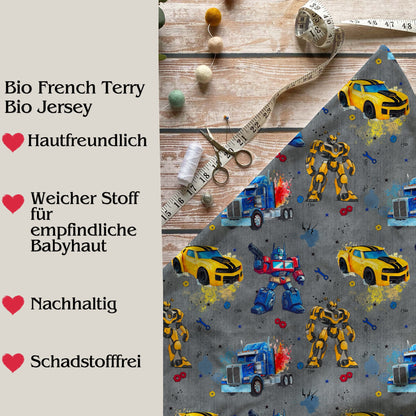 Jersey & French Terry "RobotCars" in grau - Stoffe Meterware