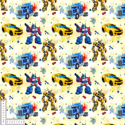 Jersey | Rib Jersey | French Terry "RobotCars" in gelb - Stoffe Meterware