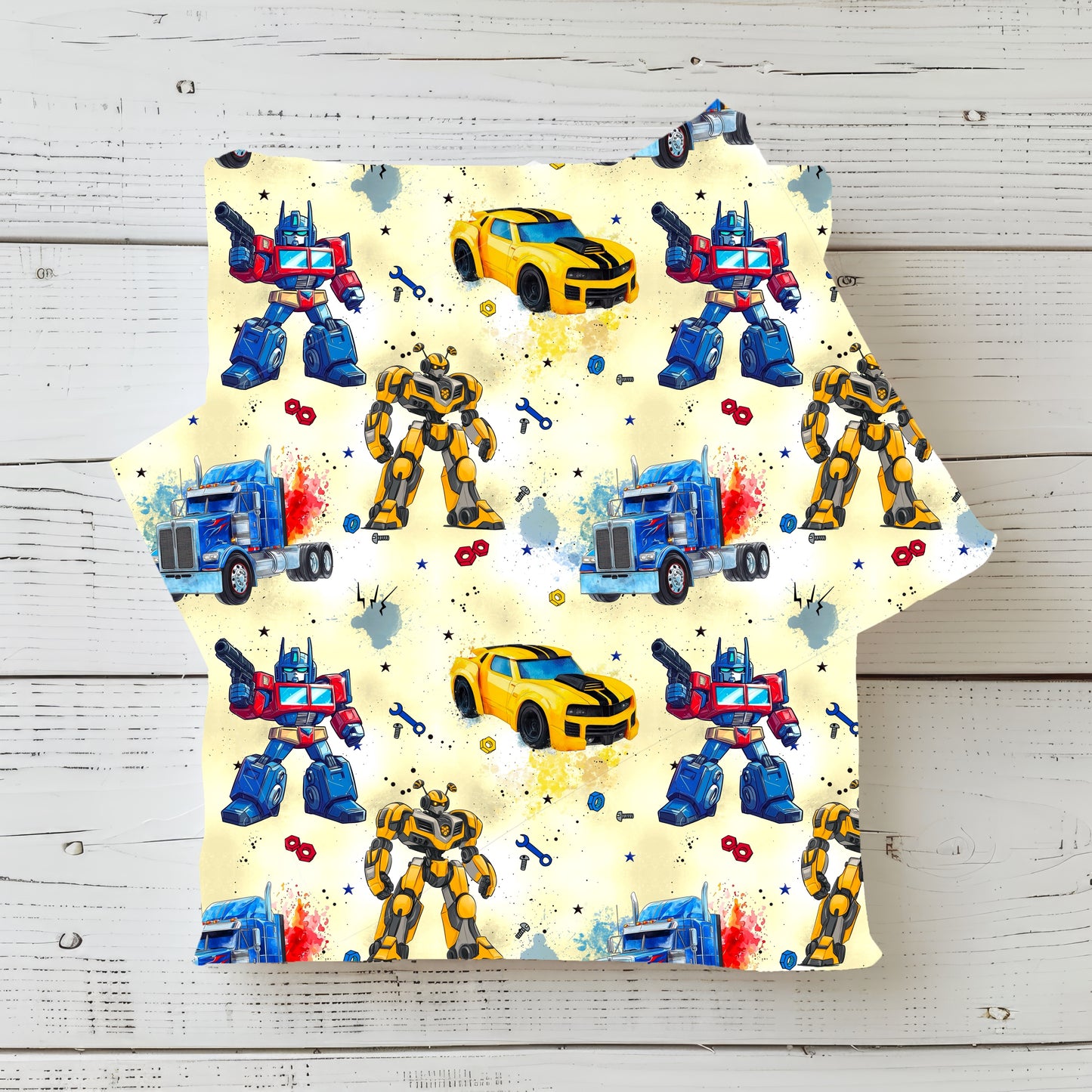 Jersey | Rib Jersey | French Terry "RobotCars" in gelb - Stoffe Meterware