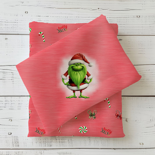 Jersey oder French Terry Weihnachtspanel "Grinch" in rot - inkl. Kombi