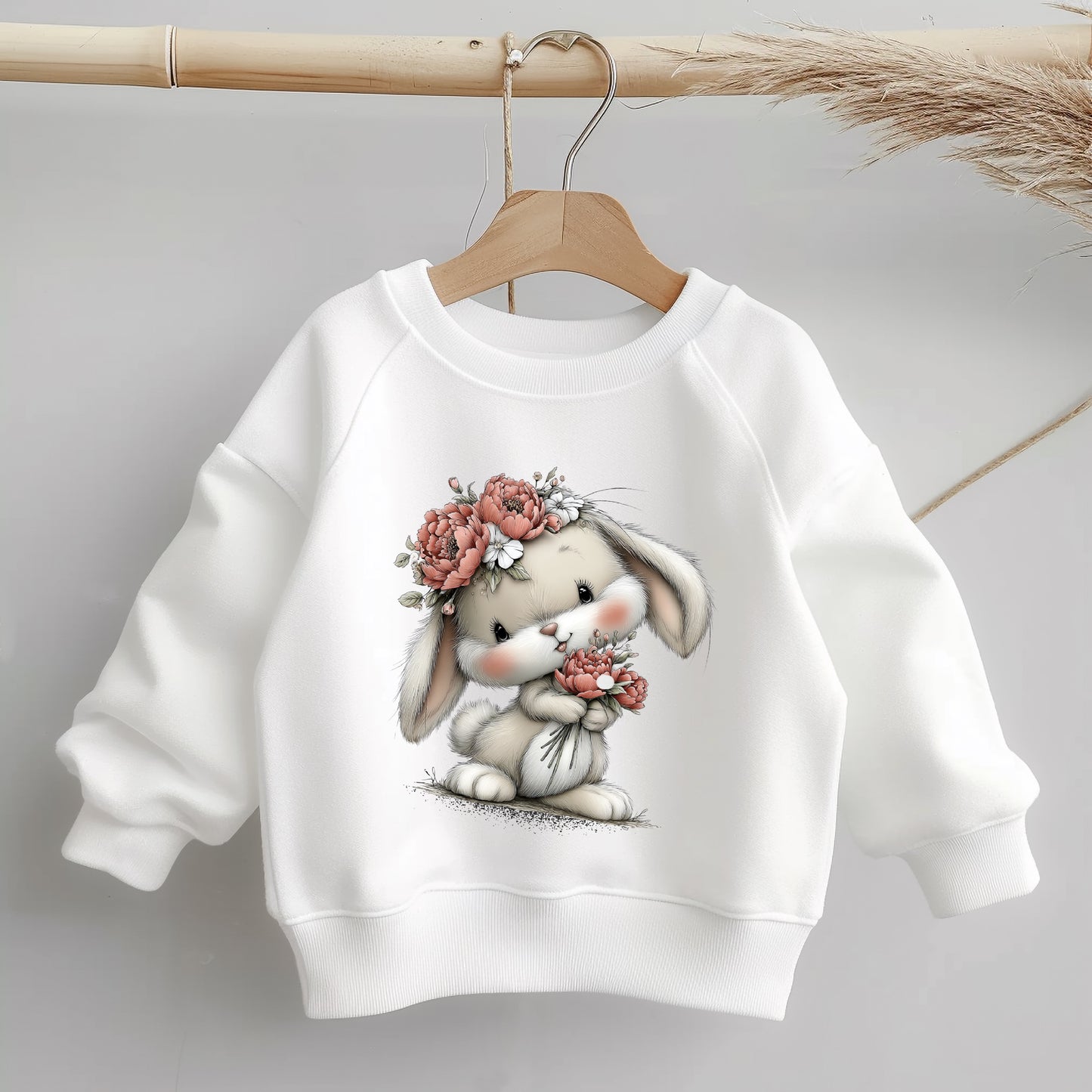 Hase Kinder Bügelbild „Frühlingshase“ | DTF Transfer für Kleidung & Accessoires