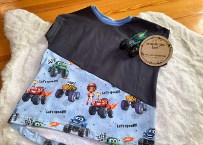 Monster Trucks Stoff – Jersey oder French Terry in Blau