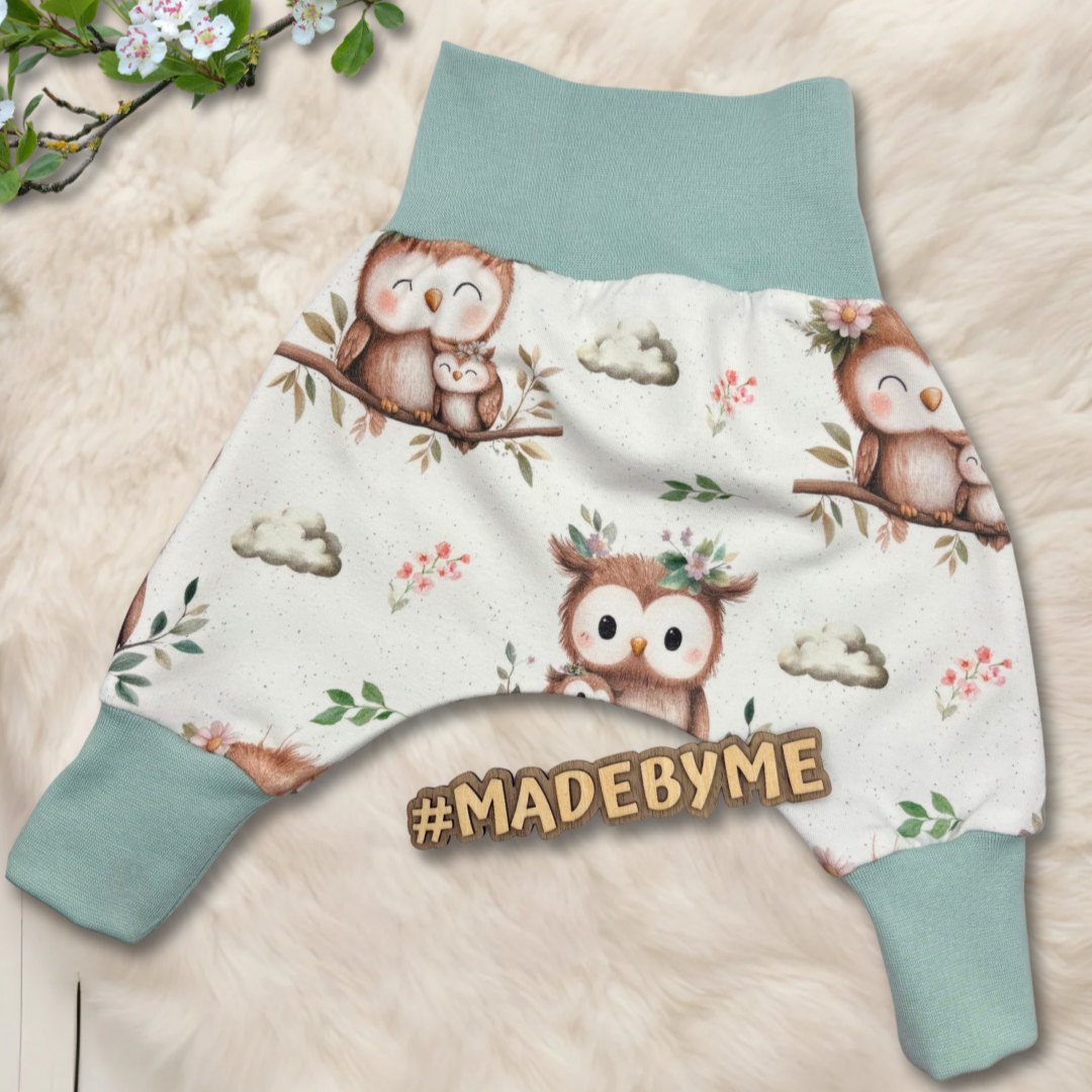 Handmade Pumphose "Eule" in weiß - mint