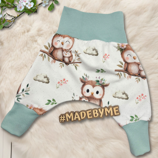 Handmade Pumphose "Eule" in weiß - mint