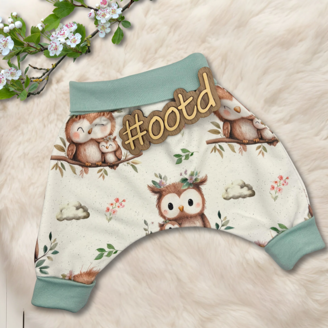 Handmade Pumphose "Eule" in weiß - mint