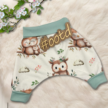 Handmade Pumphose "Eule" in weiß - mint