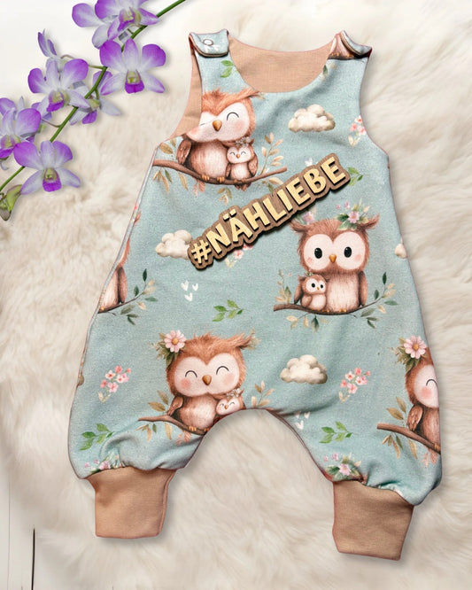 Handmade Babystrampler "Eule" in Mint