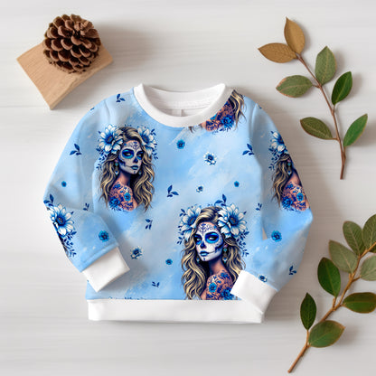 Stoffe Meterware "la Catrina" blau - Jersey oder French Terry