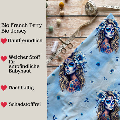 Stoffe Meterware "la Catrina" blau - Jersey oder French Terry