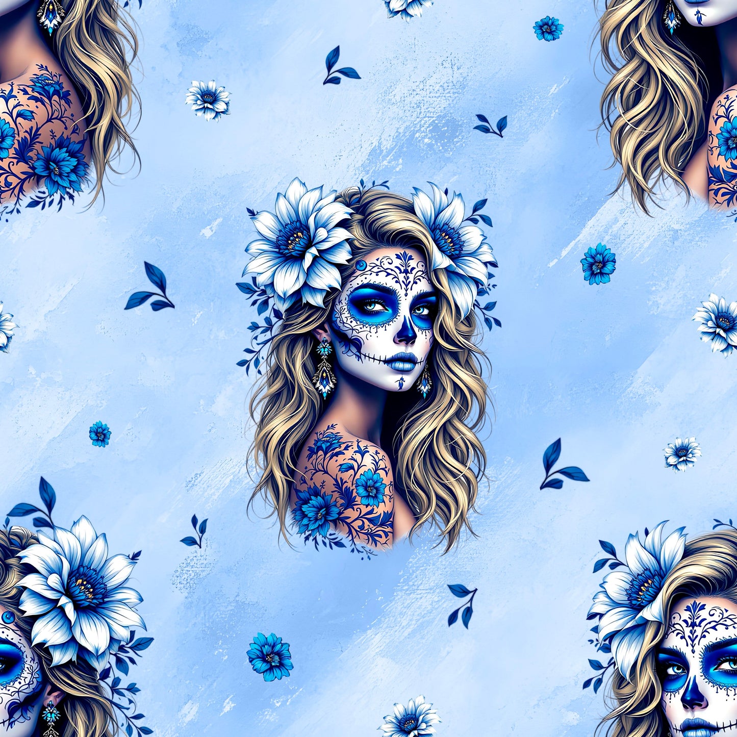 Stoffe Meterware "la Catrina" blau - Jersey oder French Terry