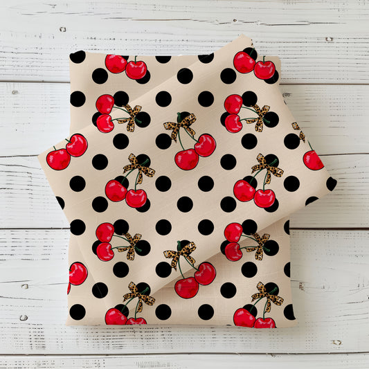 Kirsch Stoff 0,5m French Terry Stoffe Meterware „Leo - Kirschen"