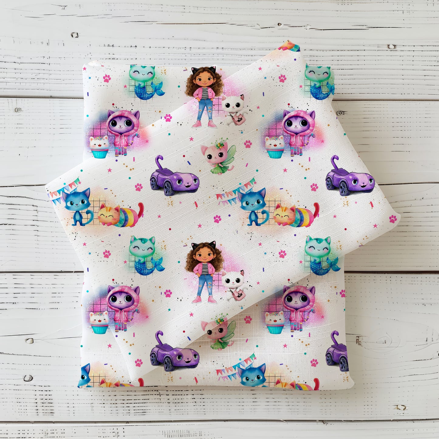 Katzenhaus Pfotenparty | Katzen Stoff Meterware | Kinderstoff