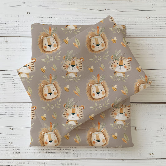 Boho Safari Freunde | Safari Tiere Stoff Meterware | Kinderstoff