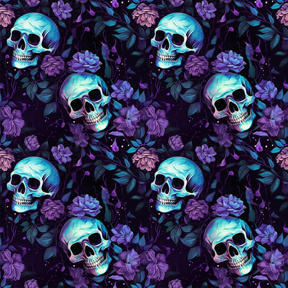 Lycra Stoffe Meterware „Totenkopf-Lila Blumen" UV 50+
