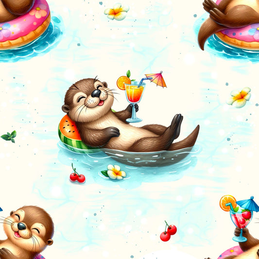Stoffe Meterware „Sommer-Otter – Poolparty" - Jersey oder French Terry