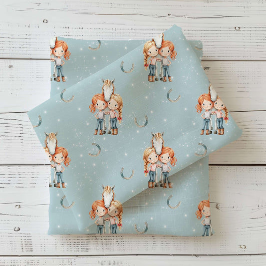 Beste Freundinnen & Pferd | Pferde Stoff Meterware | Kinderstoff