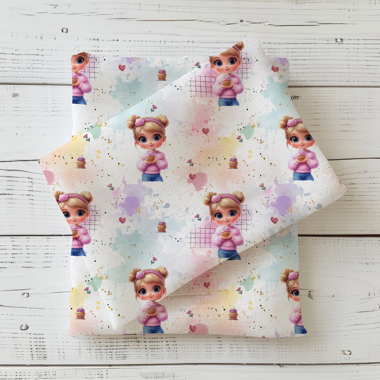 Stoffe Meterware "Cup Cake Girl" - Jersey oder French Terry