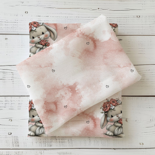 Kinderstoff Jersey "Herzen" - Kombi Frühlingshase - 0,5m